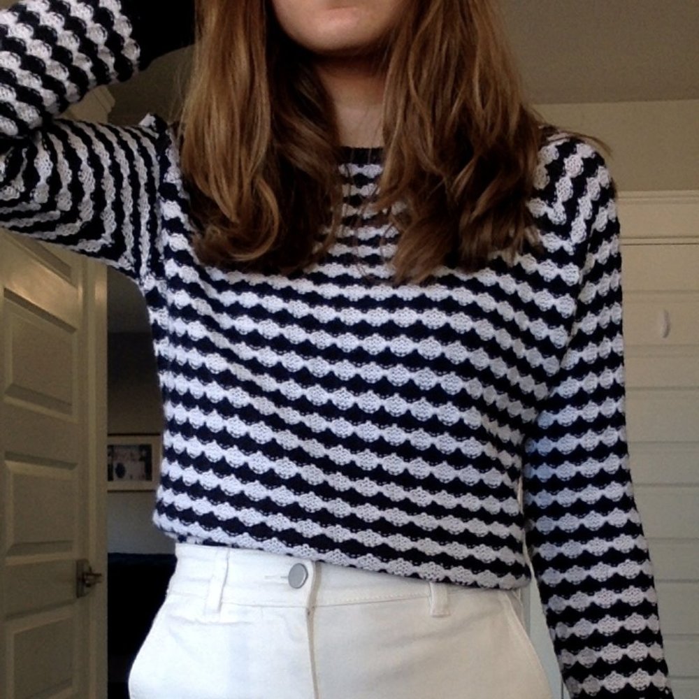Navy and white beautifully patterned sweater